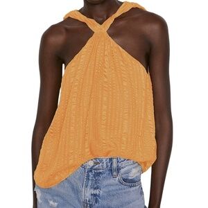 NEW Frame 100% Silk Twisted Neckline Draped Halter Top in Kumquat Yellow Sz. M